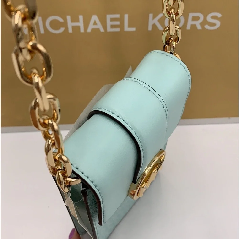 NWT MICHAEL KORS CARMEN SMALL NORTH SOUTH XBODY BAG FAIR AQUA COLOR